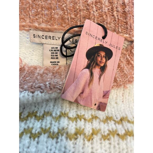 Sincerely Jules Sweater Medium Wool Blend Pink Striped Cottage Core Boho NWT - Picture 4 of 5